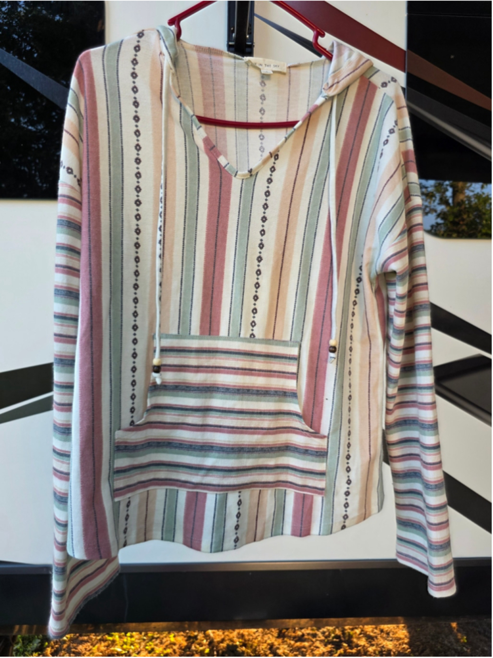 Women's Pie in the Sky Striped Hoodie Shirt Size S Beige Pink boho-inspired chic - Picture 7 of 13